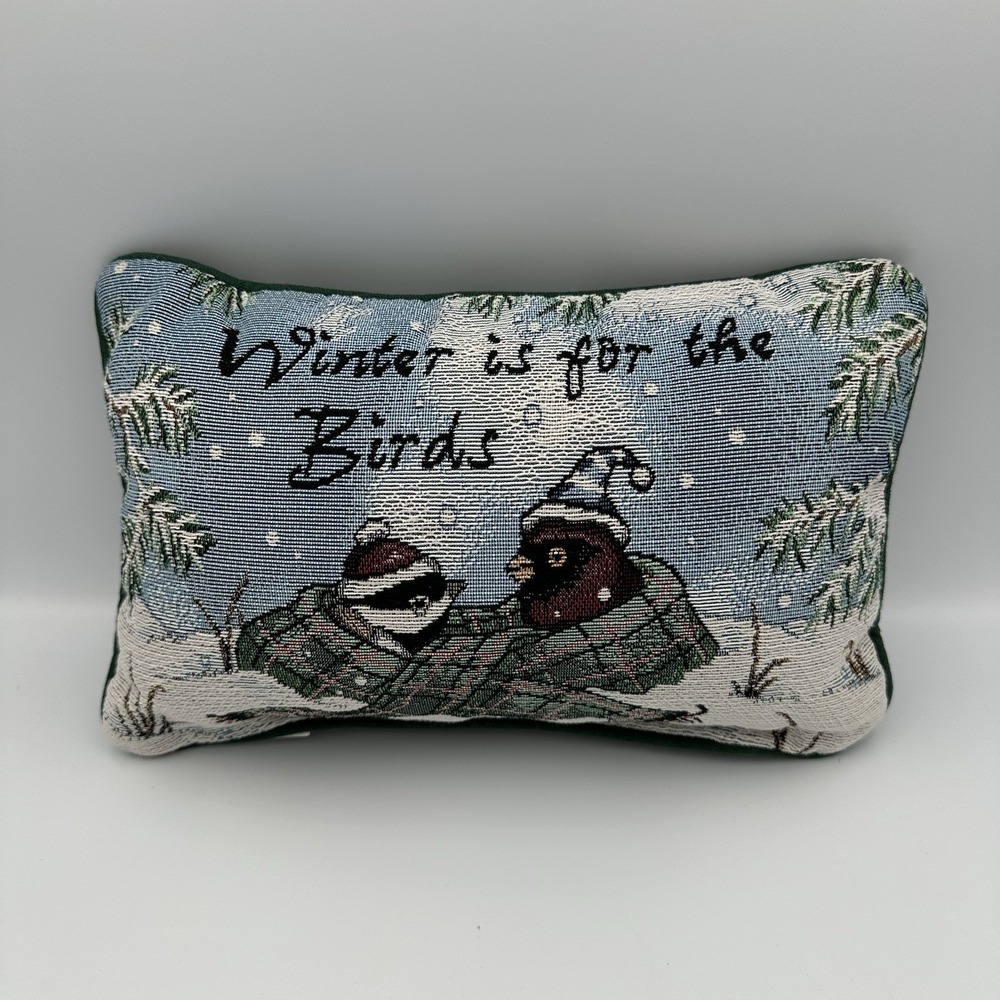 Decorative Pillow "Winter Is For The Birds" Cardinal in Snow Green Tartan Plaid